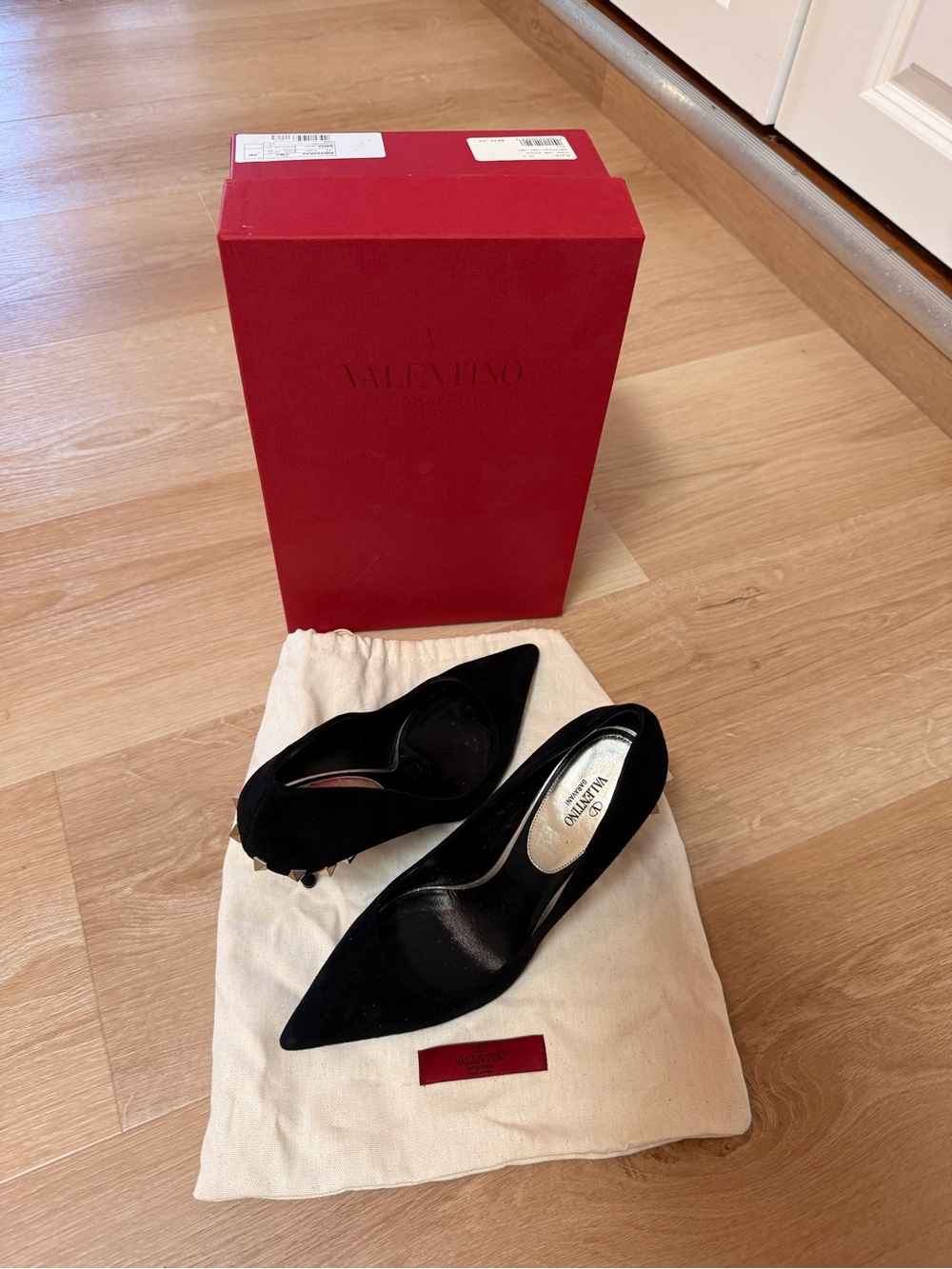 Valentino Black Suede Pointed-Toe Heels